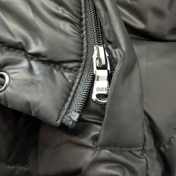 Guess Women's 3/4 Length Puffer Jacket With Pockets and Hood Sz XL Black - Picture 12 of 16